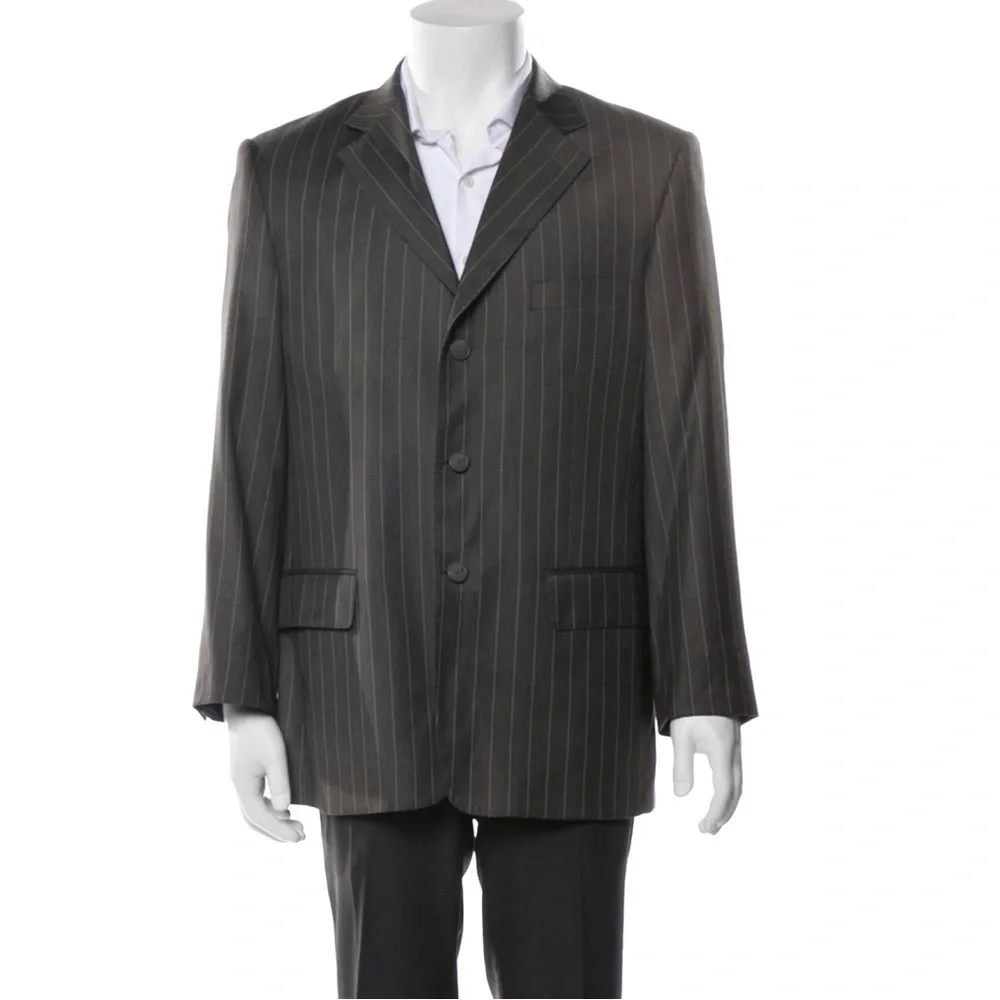 GIANNI VERSACE Vintage 90s Charcoal‎ Pinstripe Spot Coat Blazer